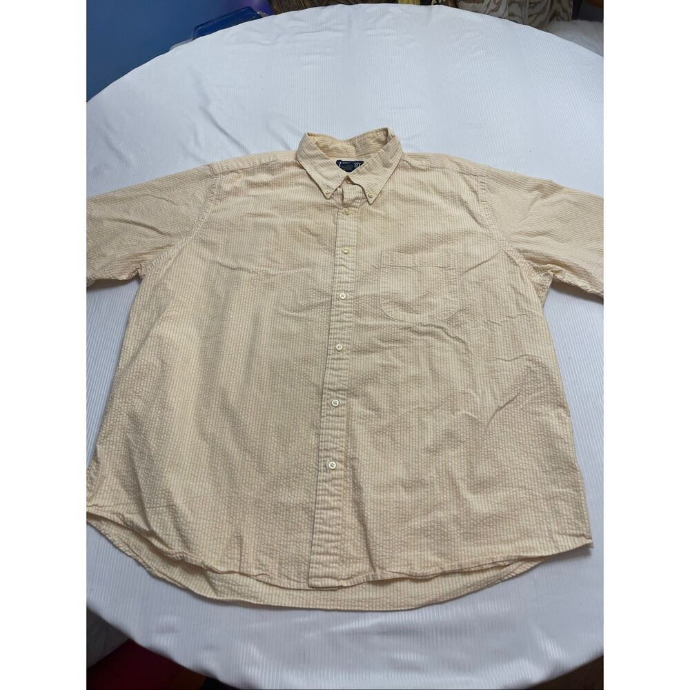 Lands End Men’s Vintage Yellow Seersucker Short Sleeve Button Down Shirt Size XL